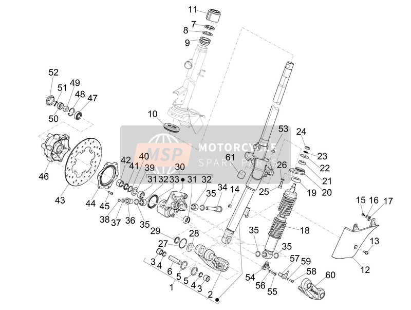 Vespa GTS 300 ie ABS (USA) 2015 Tenedor/Tubo de dirección - Unidad de cojinete de dirección para un 2015 Vespa GTS 300 ie ABS (USA)