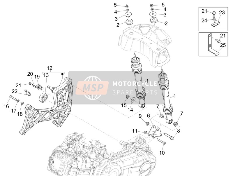 Vespa GTS 300 ie ABS (USA) 2014 Sospensione posteriore - Ammortizzatore/s per un 2014 Vespa GTS 300 ie ABS (USA)