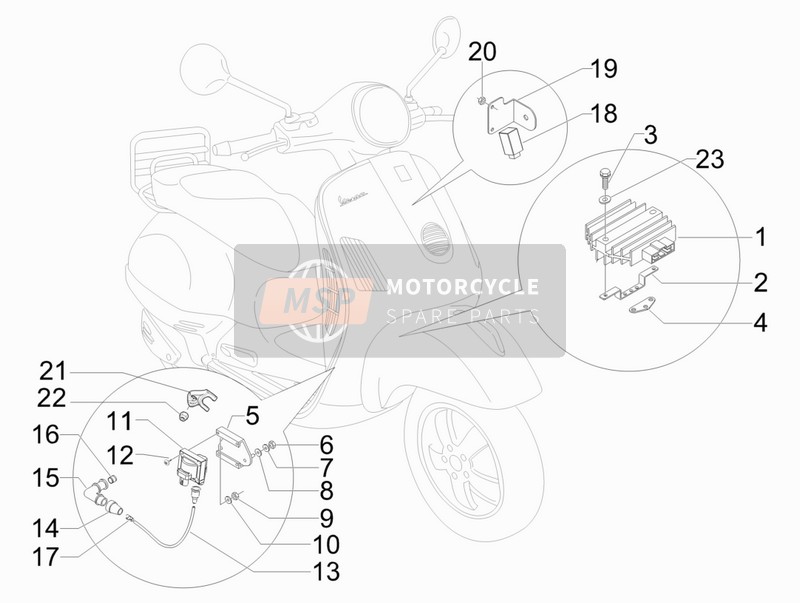 Vespa GTS 300 ie (USA) 2010 Reguladores de voltaje - Unidades de control electrónico (ecu) - H.T. Bobina para un 2010 Vespa GTS 300 ie (USA)