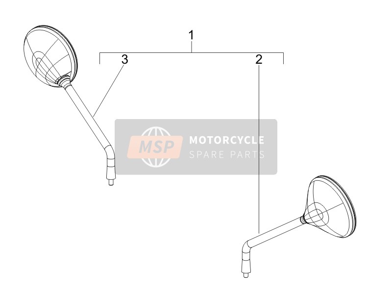 Vespa GTV 125 4T E3 (UK) 2006 Miroir de conduite/s pour un 2006 Vespa GTV 125 4T E3 (UK)