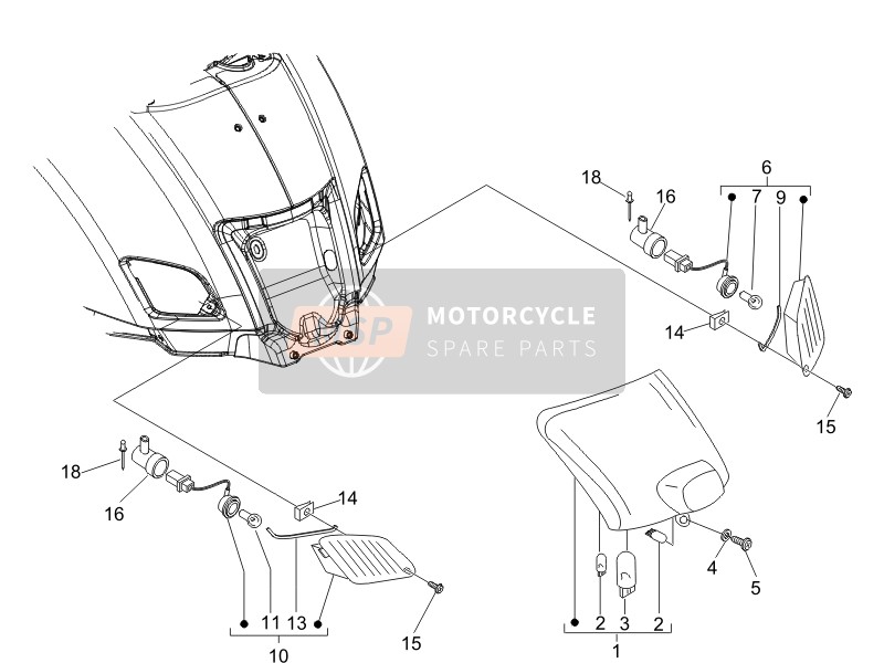 Vespa GTV 125 4T E3 (UK) 2006 Phares arrière - Lampes de clignotant pour un 2006 Vespa GTV 125 4T E3 (UK)