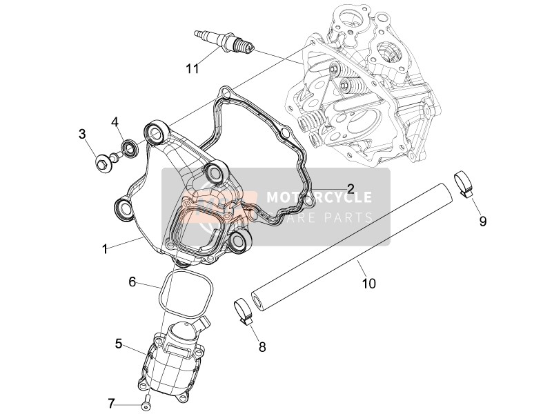 Vespa GTV 125 4T Navy E3 2008 Cubierta de tapa de cilindro para un 2008 Vespa GTV 125 4T Navy E3