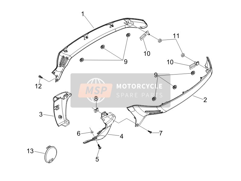 Vespa GTV 250 ie Navy 2007 Coperchio laterale - Spoiler per un 2007 Vespa GTV 250 ie Navy