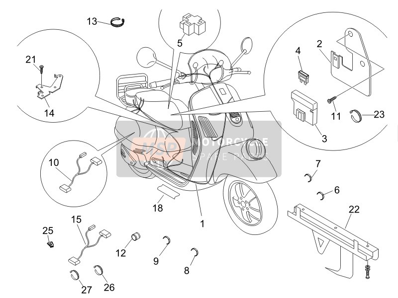 Vespa GTV 250 ie (UK) 2009 Cablaggio principale per un 2009 Vespa GTV 250 ie (UK)