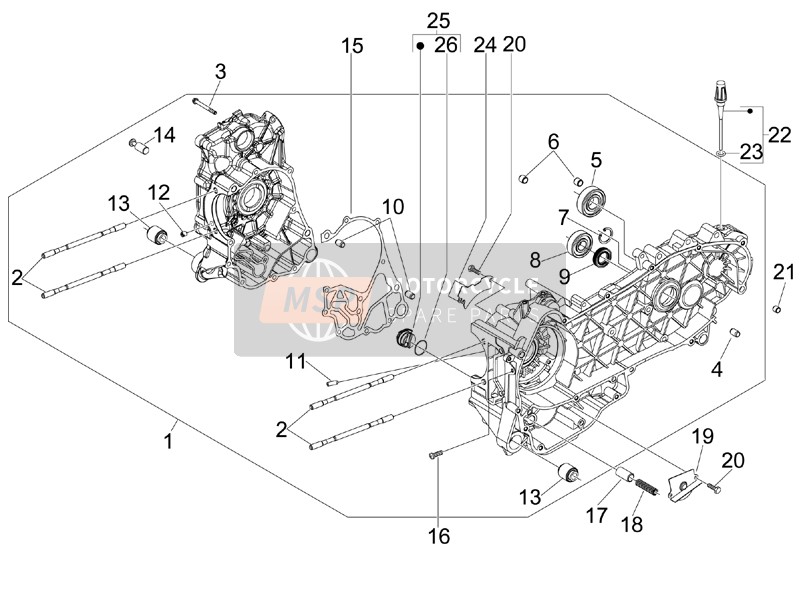 Vespa GTV 250 ie (USA) 2008 Crankcase for a 2008 Vespa GTV 250 ie (USA)