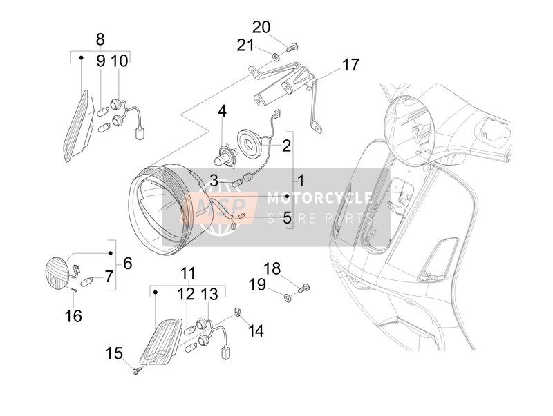 Vespa GTV 300 4T 4V ie 2010 Scheinwerfer vorne - Blinkleuchten für ein 2010 Vespa GTV 300 4T 4V ie