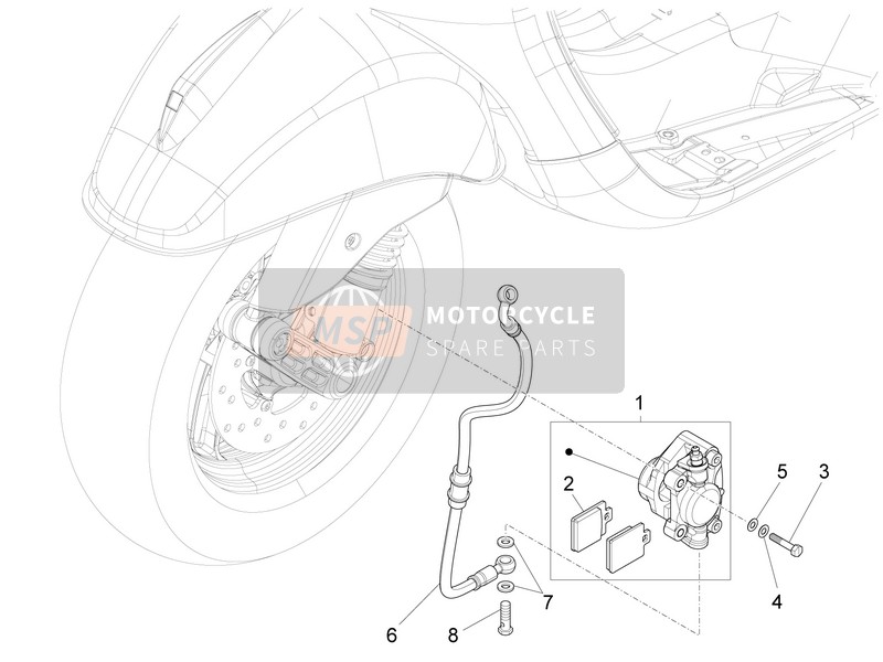 Vespa LT 125 4T 3V ie E3 (Vietnam) 2014 Bremsleitungen - Bremssättel für ein 2014 Vespa LT 125 4T 3V ie E3 (Vietnam)