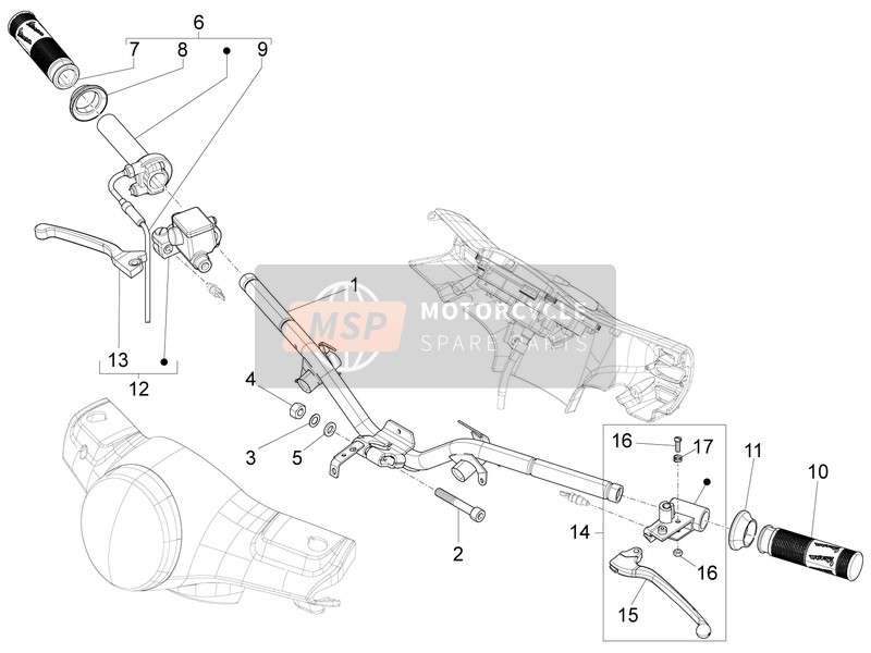 Vespa LT 150 4T 3V ie 2014 Handlebars - Master cil. for a 2014 Vespa LT 150 4T 3V ie