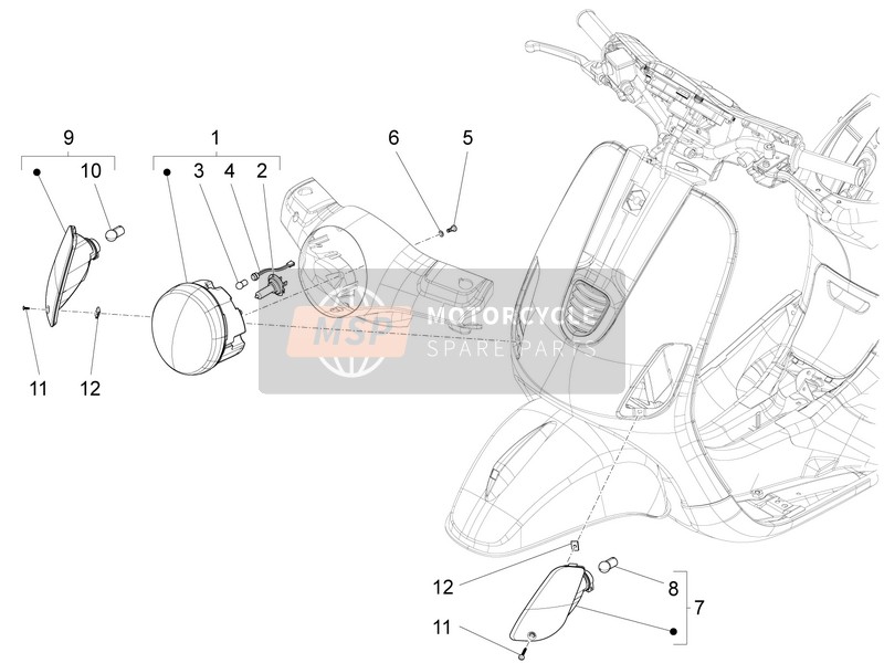 Vespa LX 125 4T 3V ie 2013 Faros delanteros - Lámparas de señal de giro para un 2013 Vespa LX 125 4T 3V ie