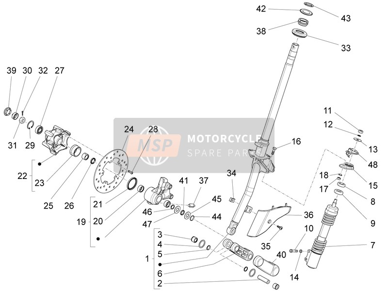 Vespa LX 125 4T 3V ie (Taiwan) 2013 Fork/Steering Tube - Steering Bearing Unit for a 2013 Vespa LX 125 4T 3V ie (Taiwan)