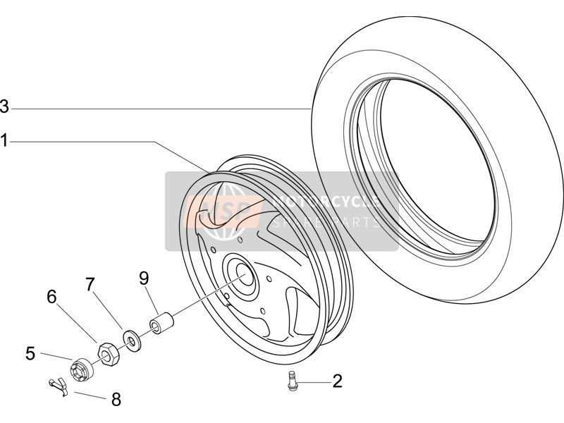 Vespa LX 125 4T E3 2006 Roue arrière pour un 2006 Vespa LX 125 4T E3