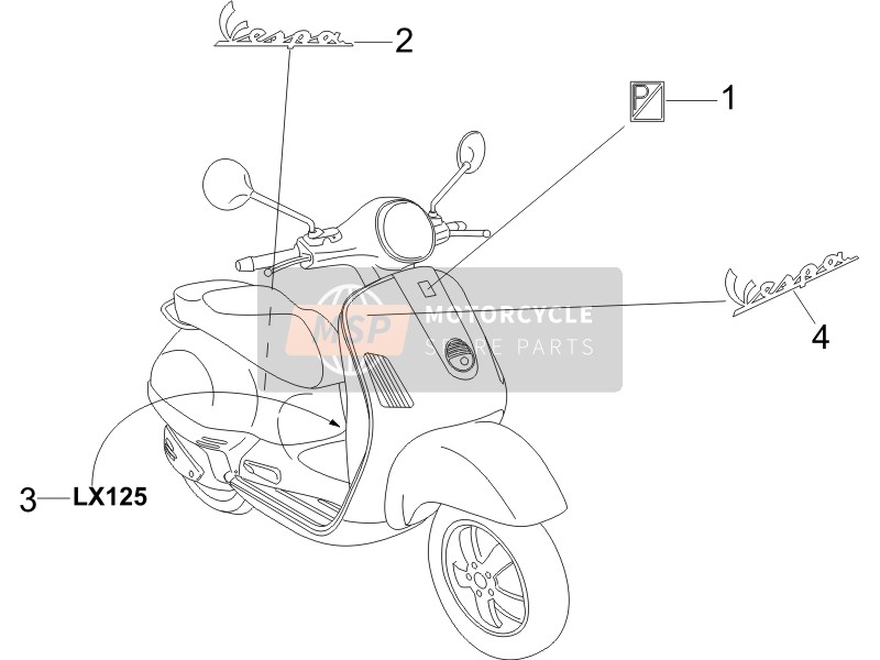 Vespa LX 125 4T E3 2009 Plaques - Emblèmes pour un 2009 Vespa LX 125 4T E3