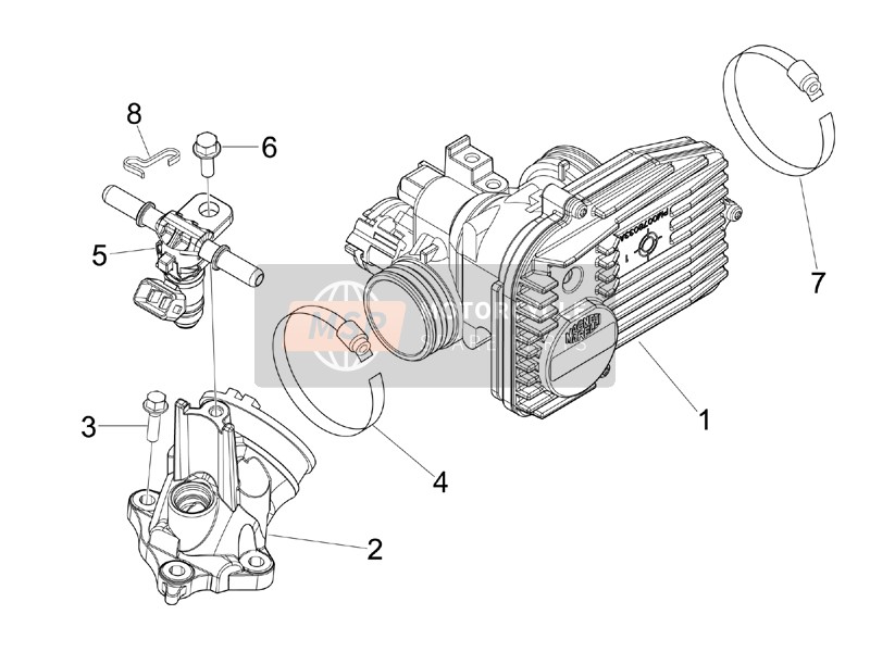 Vespa LX 125 4T ie E3 2010 Drosselklappe - Einspritzer - Anschlussstutzen für ein 2010 Vespa LX 125 4T ie E3