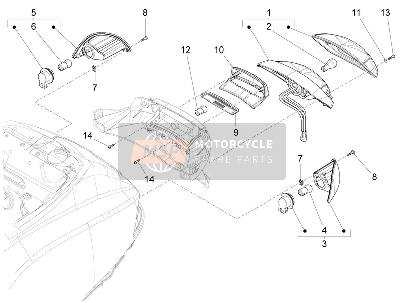 Vespa LX 150 4T 3V ie (Vietnam) E3 2012 Phares arrière - Lampes de clignotant pour un 2012 Vespa LX 150 4T 3V ie (Vietnam) E3