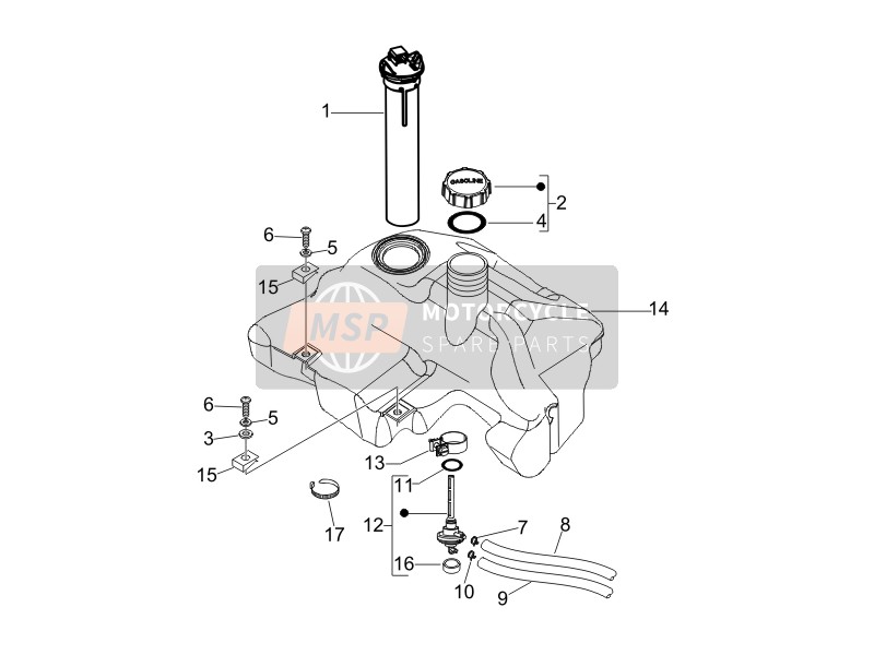 Vespa LX 150 4T E3 2006 Fuel Tank for a 2006 Vespa LX 150 4T E3