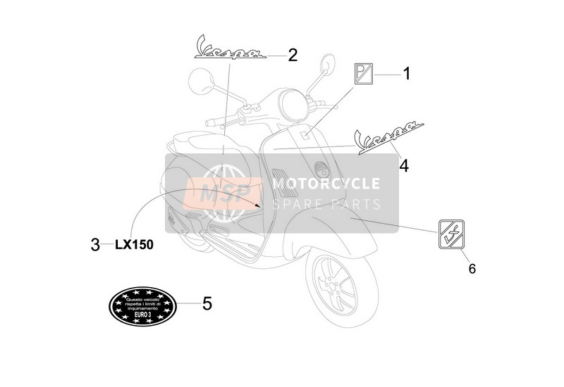 Vespa LX 150 4T E3 2009 Plates - Emblems for a 2009 Vespa LX 150 4T E3