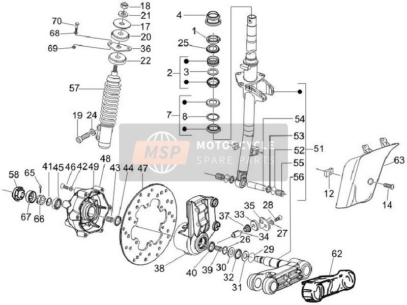 Vespa LX 150 4T E3 (Vietnam) 2013 Tenedor/Tubo de dirección - Unidad de cojinete de dirección para un 2013 Vespa LX 150 4T E3 (Vietnam)