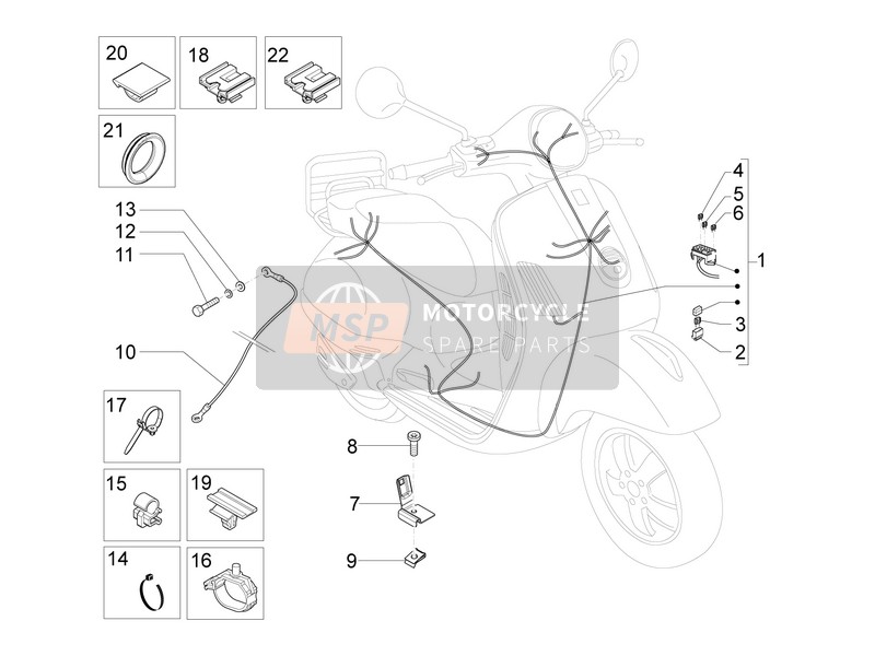 Vespa LX 150 4T ie E3 (Vietnam) 2012 Cablaggio principale per un 2012 Vespa LX 150 4T ie E3 (Vietnam)