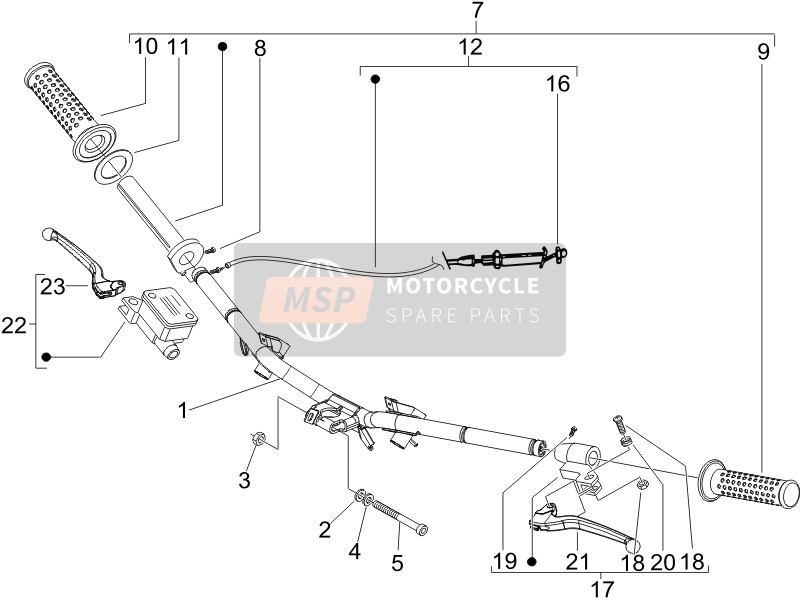 Vespa LX 50 2T 2012 Guidon - Maître cil. pour un 2012 Vespa LX 50 2T