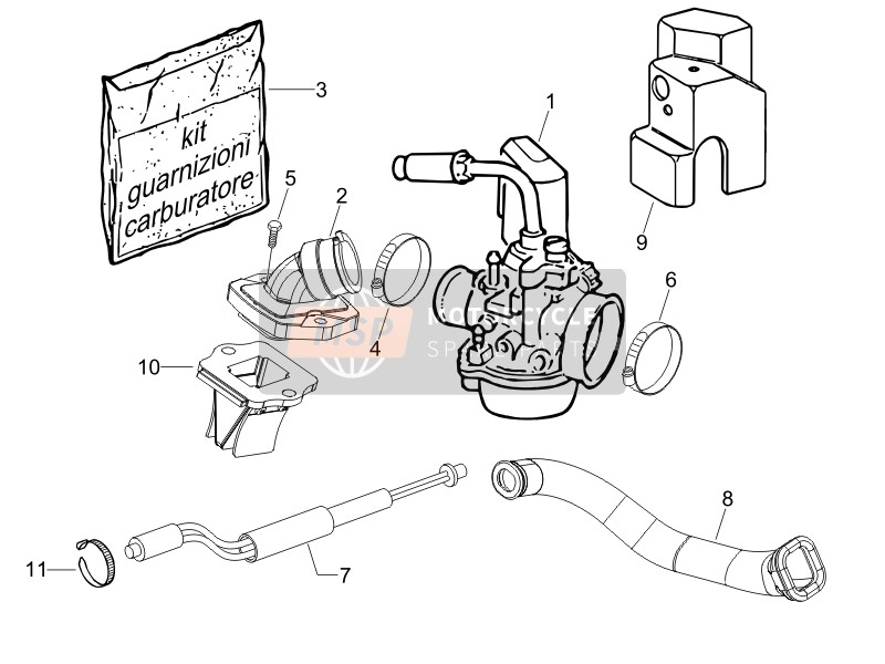 Vespa LX 50 2T (D) 2005 Carburettor, Assembly - Union Pipe for a 2005 Vespa LX 50 2T (D)