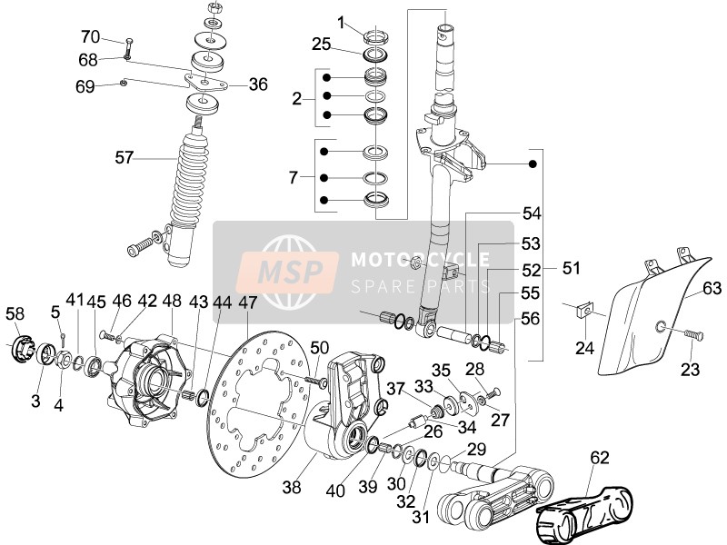 Vespa LX 50 2T (D) 2005 Forchetta/Tubo dello sterzo - Unità cuscinetto sterzo per un 2005 Vespa LX 50 2T (D)