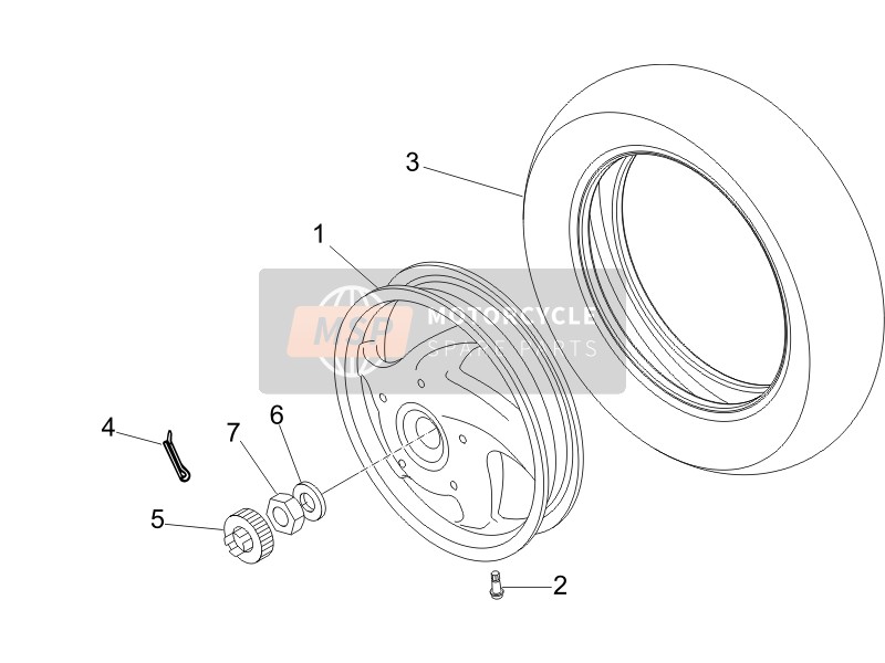 Vespa LX 50 2T (D) 2005 Achterwiel voor een 2005 Vespa LX 50 2T (D)