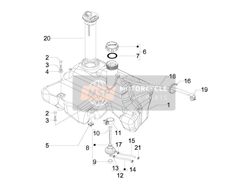 Vespa LX 50 2T E2 Touring 30KMH 2011 Tank für ein 2011 Vespa LX 50 2T E2 Touring 30KMH