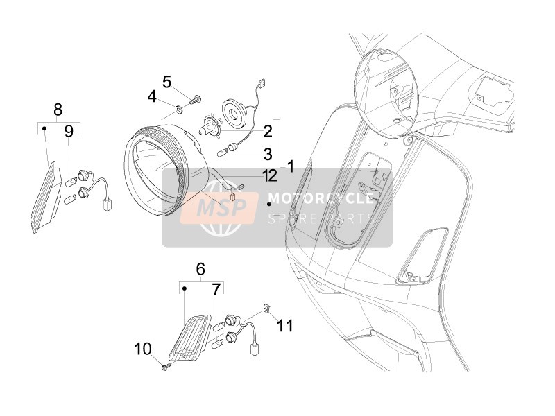 Vespa LX 50 2T E2 Touring 30KMH 2011 Faros delanteros - Lámparas de señal de giro para un 2011 Vespa LX 50 2T E2 Touring 30KMH