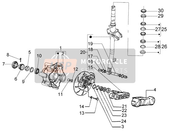 Vespa LX 50 4T 2006 Columna de dirección-Freno de disco para un 2006 Vespa LX 50 4T