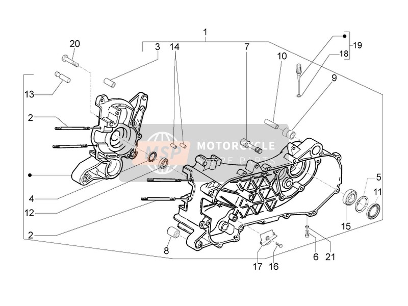 Vespa LX 50 4T-2V 25KMH (NL) 2010 Crankcase for a 2010 Vespa LX 50 4T-2V 25KMH (NL)