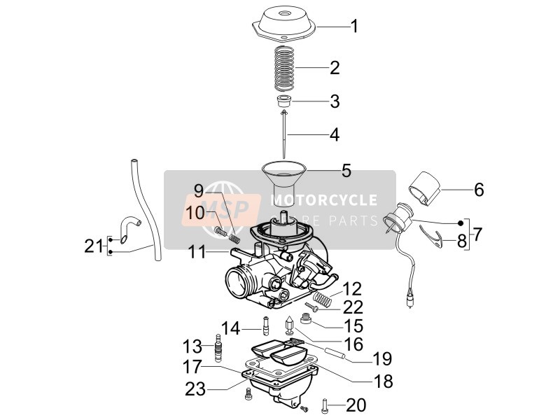 Vespa LX 50 4T-2V 25KMH (NL) 2010 Carburador Componentes para un 2010 Vespa LX 50 4T-2V 25KMH (NL)