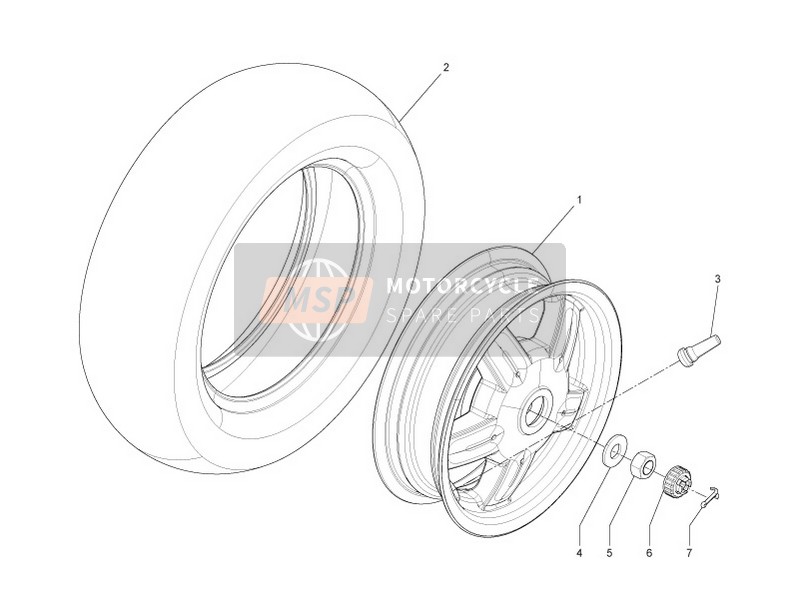 Vespa LX 50 4T-4V 2011 Roue arrière pour un 2011 Vespa LX 50 4T-4V