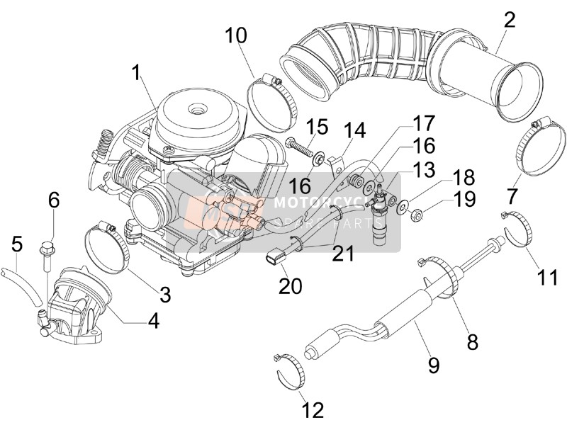 Vespa LX 50 4T-4V TOURING 2013 Carburador, Montaje - Tubería de unión para un 2013 Vespa LX 50 4T-4V TOURING