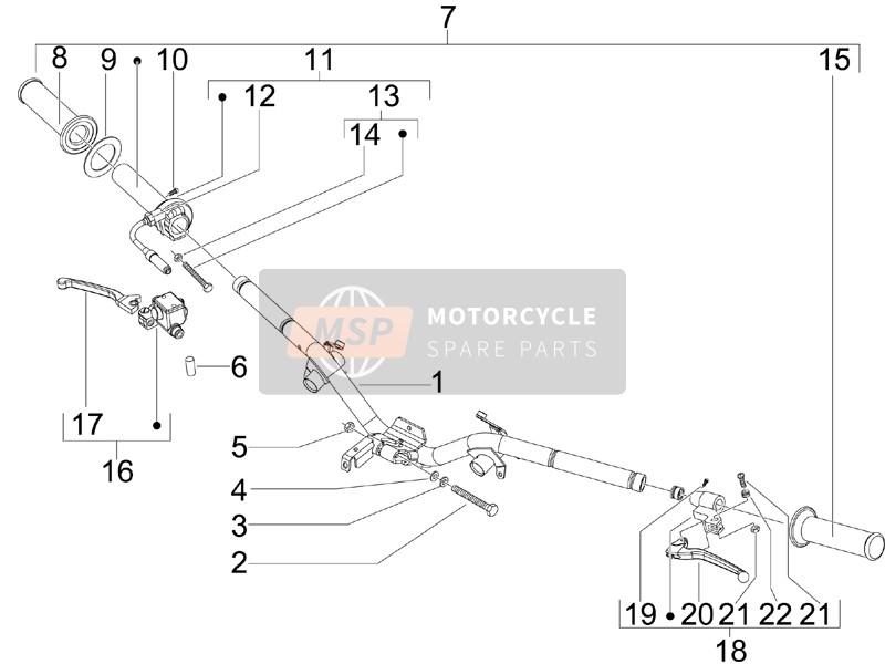 Vespa LX 50 4T-4V TOURING 2010 Manubrio - Maestro cil. per un 2010 Vespa LX 50 4T-4V TOURING