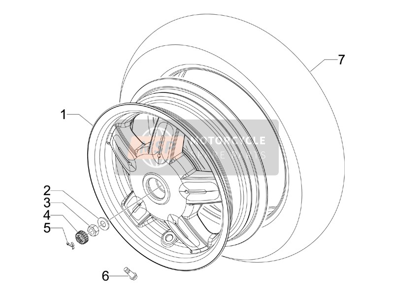 Vespa LX 50 4T (USA) 2009 Rear Wheel for a 2009 Vespa LX 50 4T (USA)