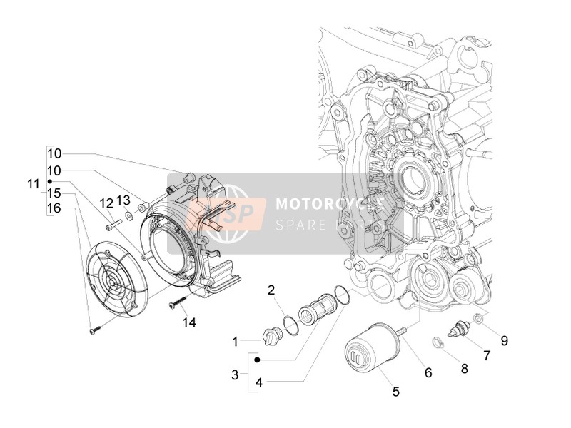 Vespa LXV 125 4T IE E3 2010 Schwungrad Magnetzünder Abdeckung - Ölfilter für ein 2010 Vespa LXV 125 4T IE E3