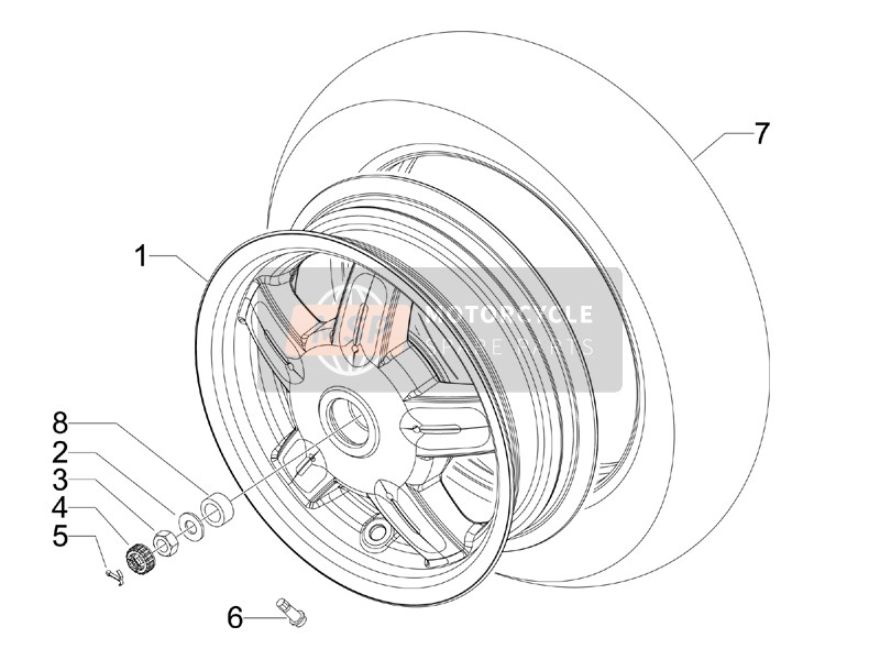 Vespa LXV 125 4T Navy E3 2007 Rear Wheel for a 2007 Vespa LXV 125 4T Navy E3