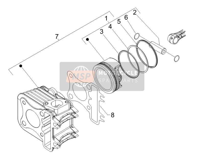 Vespa LXV 150 (USA) 2015 Cylinder-Piston-Wrist Pin Unit for a 2015 Vespa LXV 150 (USA)