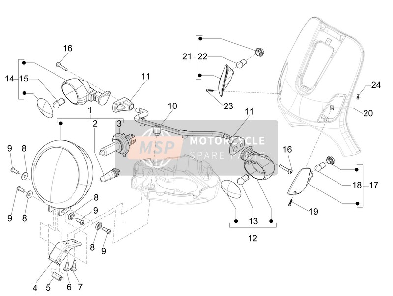 Vespa LXV 150 (USA) 2015 Front Headlamps - Turn Signal Lamps for a 2015 Vespa LXV 150 (USA)