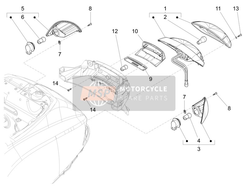 Vespa LXV 150 (USA) 2014 Rücklichter - Blinkleuchten für ein 2014 Vespa LXV 150 (USA)