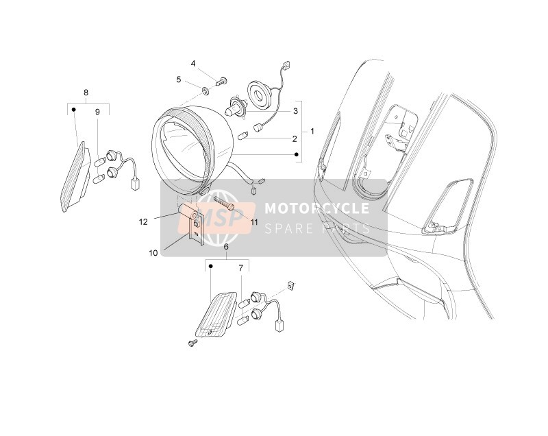 Vespa LXV 50 2T 2009 Scheinwerfer vorne - Blinkleuchten für ein 2009 Vespa LXV 50 2T