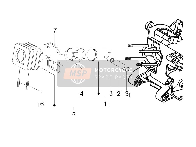 Vespa LXV 50 2T Navy 2007 Cilindro-Pistón-Unidad de pasador de muñeca para un 2007 Vespa LXV 50 2T Navy