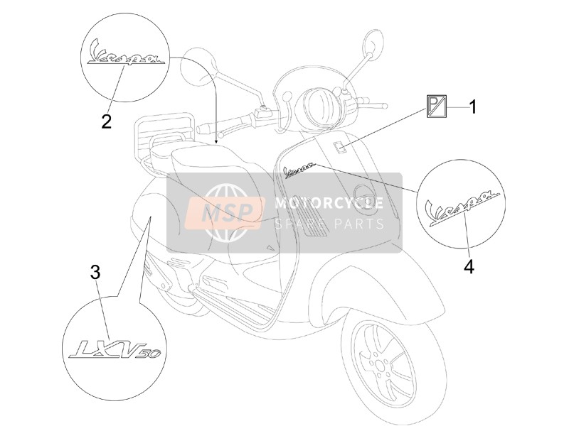 Vespa LXV 50 2T Navy 2008 Platten - Embleme für ein 2008 Vespa LXV 50 2T Navy