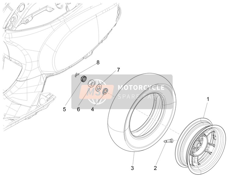 Vespa S 125 4T 3V E3 ie (Vietnam) 2014 Roue arrière pour un 2014 Vespa S 125 4T 3V E3 ie (Vietnam)