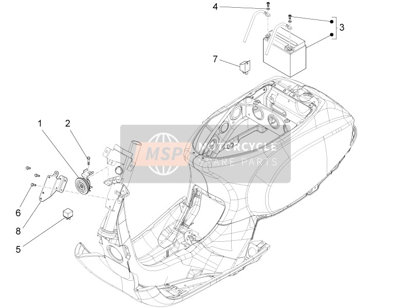 Vespa S 125 4T 3V E3 ie (Vietnam) 2013 Interruptores de control remoto - Batería - cuerno para un 2013 Vespa S 125 4T 3V E3 ie (Vietnam)