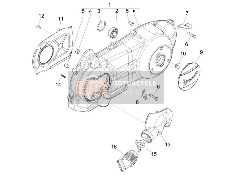 Vespa S 125 4T ie E3 (Vietnam) 2012 Coperchio del carter - Raffreddamento del carter per un 2012 Vespa S 125 4T ie E3 (Vietnam)