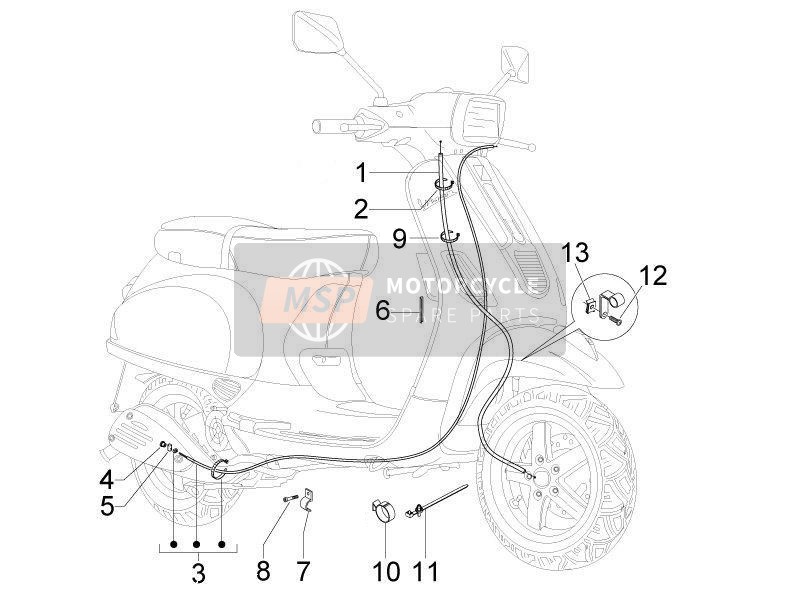 Vespa S 125 4T ie E3 (Vietnam) 2011 Les transmissions pour un 2011 Vespa S 125 4T ie E3 (Vietnam)