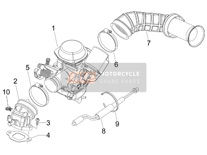 Vespa S 150 4T 2008 Carburateur, Assemblage - Drieweg pijp voor een 2008 Vespa S 150 4T