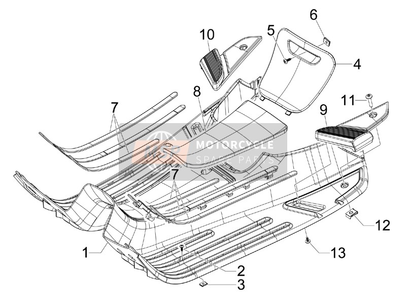 Vespa S 150 4T 2009 Cubierta central - Reposapiés para un 2009 Vespa S 150 4T