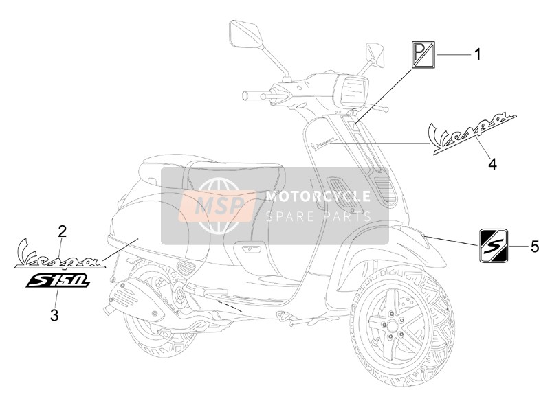 Vespa S 150 4T 2008 Labels - Emblemen voor een 2008 Vespa S 150 4T